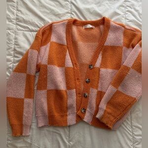 Orange and Pink Checkered Women's Sweater